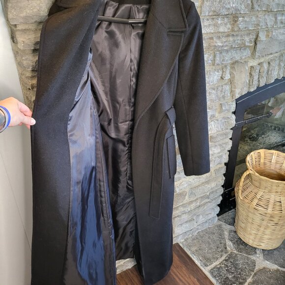 Ralph Lauren Belted Tie Wrap Maxi Wool Blend Black Women's Long Coat Size 4 - Picture 9 of 12